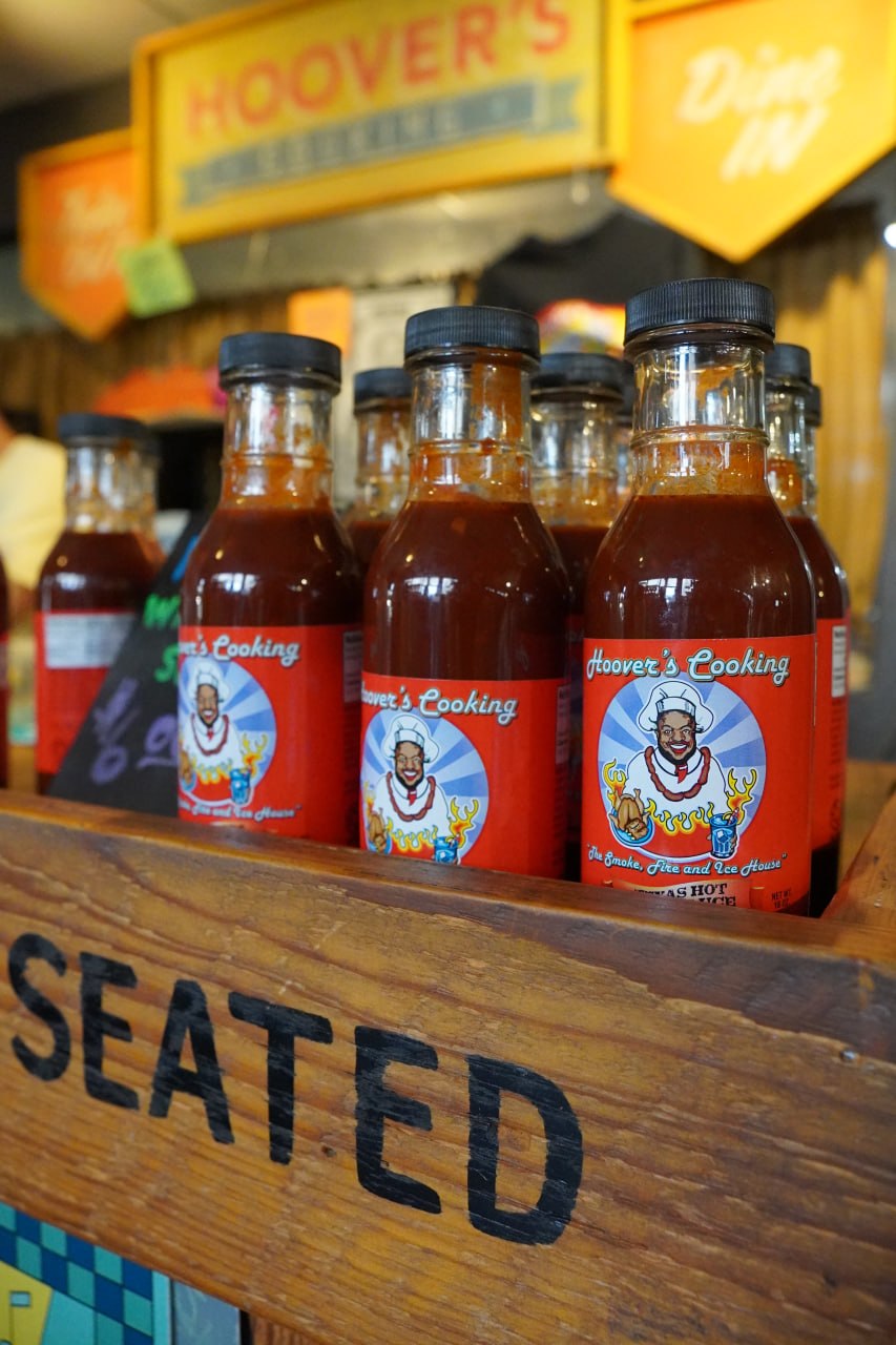 Bottles of Hoover's Cooking hot sauce
